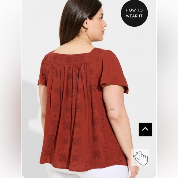 Torrid Embroidered Square Neck Flutter Short Sleeve Top plus 1X brown rust Fall - Picture 5 of 6